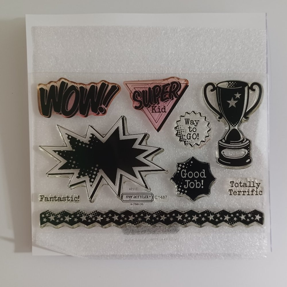 Close to My Heart CTMH Wow! Super Kid Comic Book Acrylic Stamp Set Rare